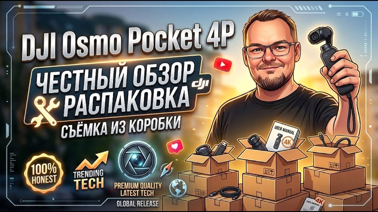 DJI Osmo Pocket 4P распаковка, как снимает из коробки