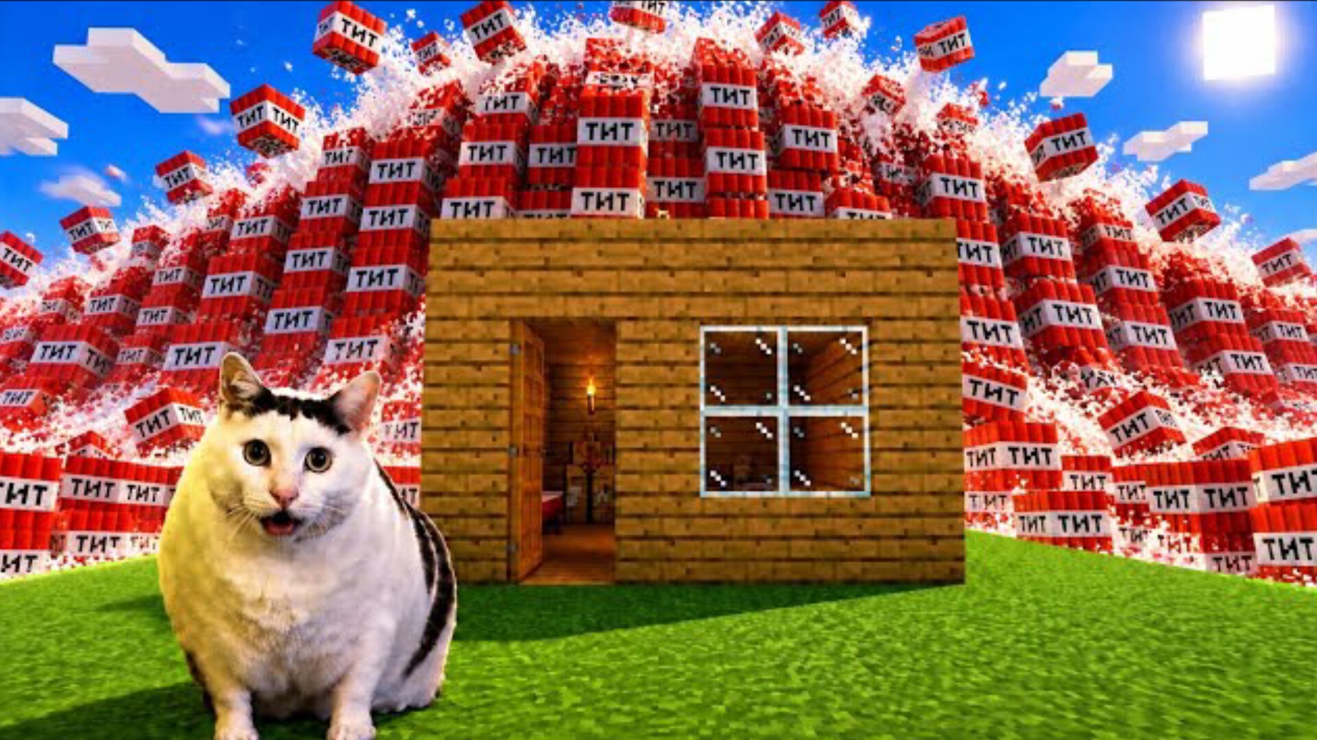 Кошки выживают в цунами, вызванном взрывом TNT в Minecraft