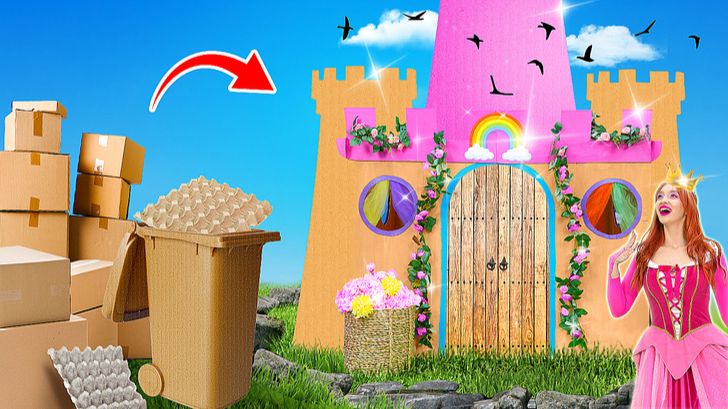 Построили тайный замок из картона! 🏰📦 24 часа в картонном доме