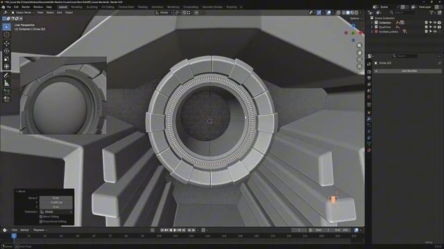 BLENDER THE SCI-FI WAR MACHINE 56. 056_Adding Radial Grooves To The Central Cannon