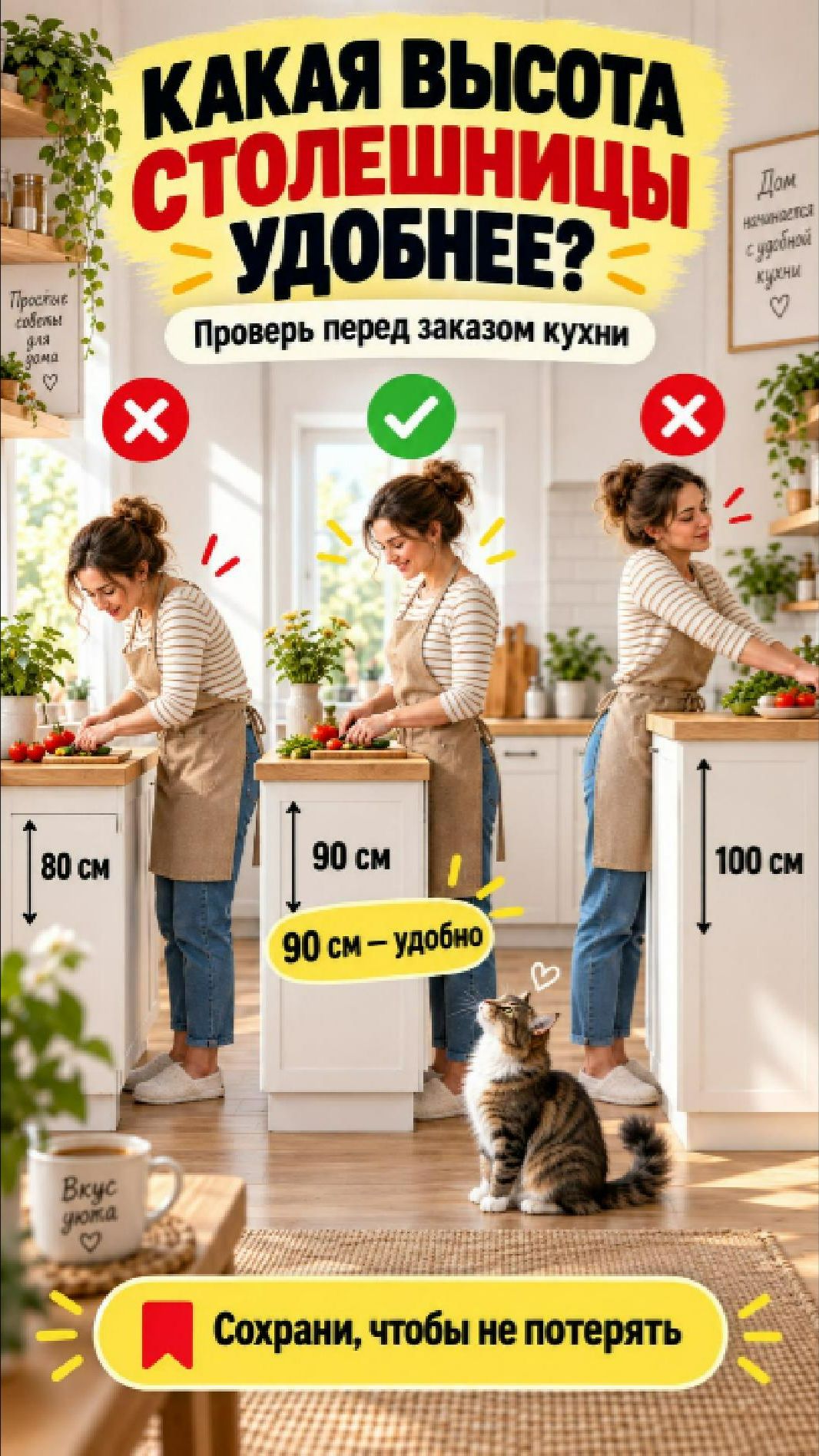 Какая высота столешницы удобнее? Проверь перед заказом кухни