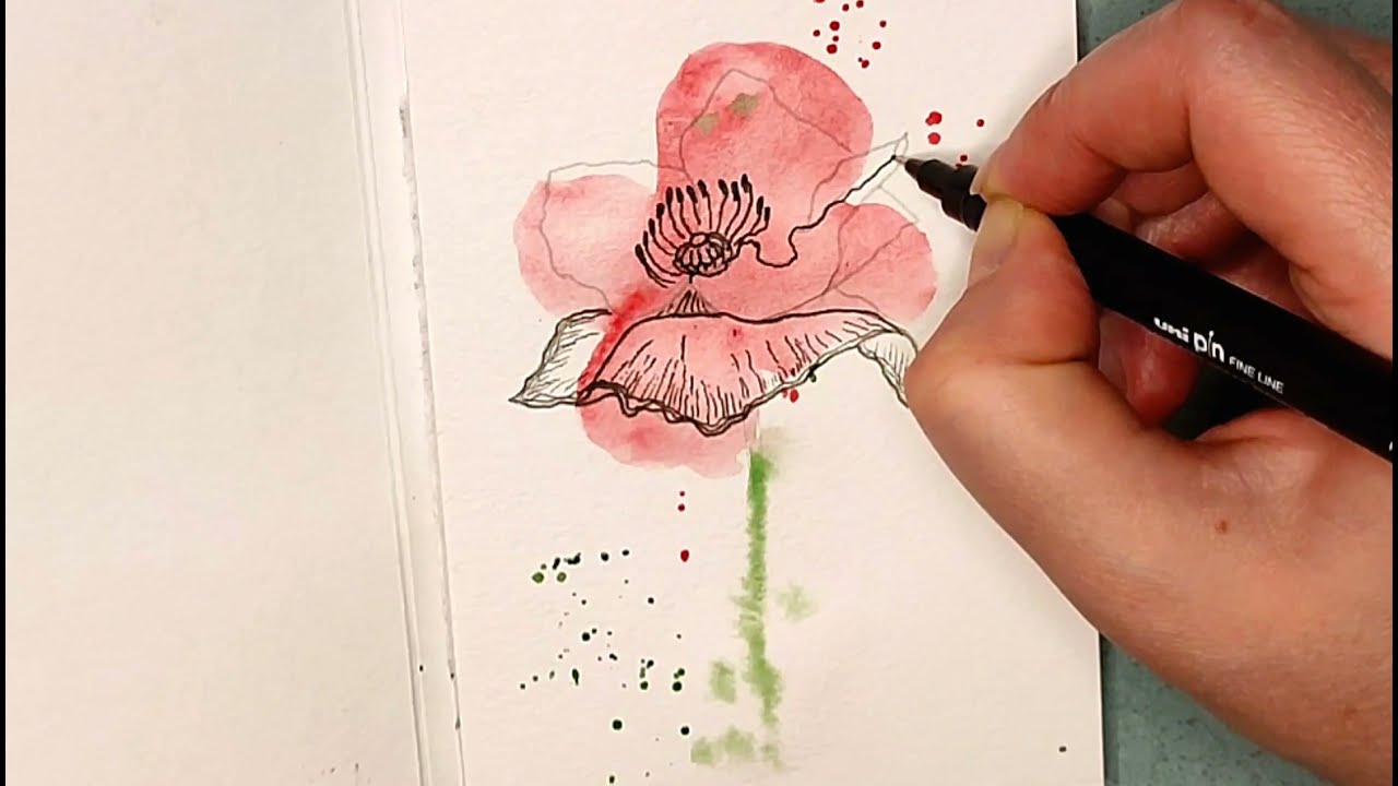Рисуем мак легко, сможет даже ребенок. Понадобится 2 цвета 🌸 Easy Poppy Drawing. Watercolor Drawing.