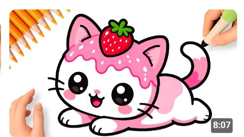 Как легко нарисовать котёнка-клубничку шаг за шагом 🍓🐱