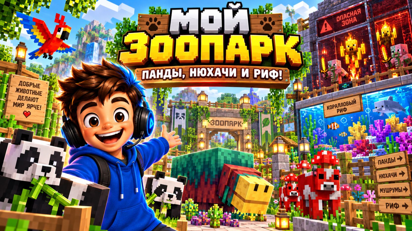 Мой зоопарк в Minecraft: панды, нюхачи и коралловый риф!