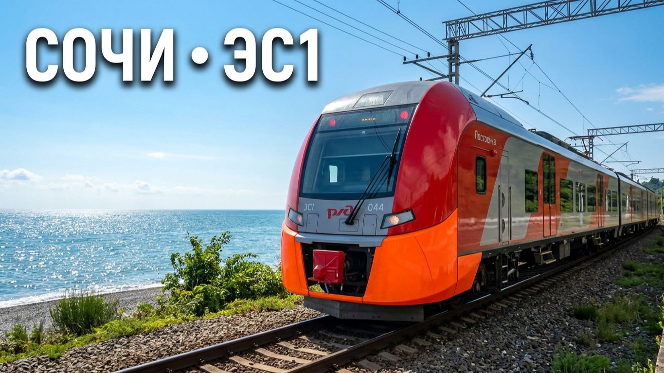 Электропоезд ЭС1 «Ласточка» в сторону Адлера. Якорная Щель (Сочи)