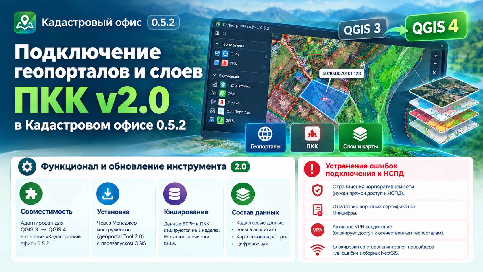 Инструменты QGIS модуля Кадастровый офис