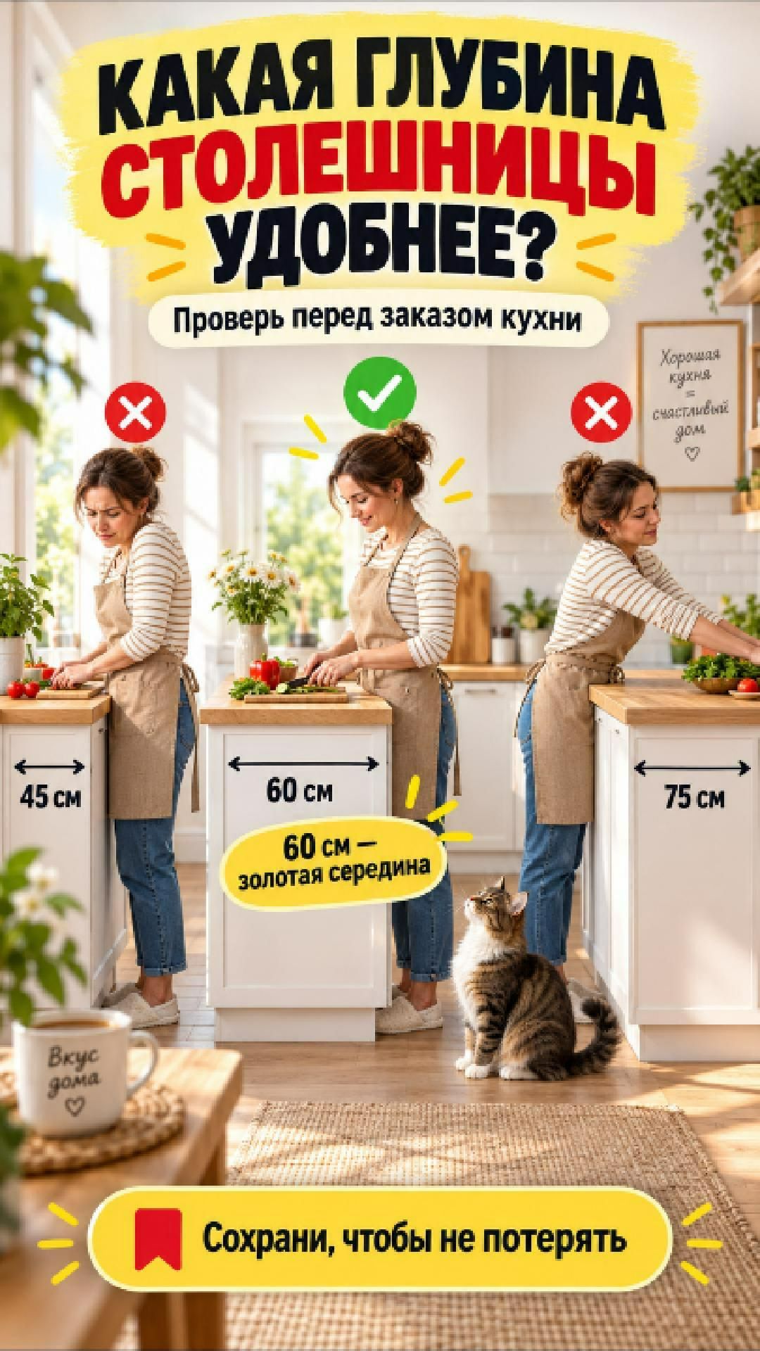 Какая глубина столешницы удобнее? Сохрани, чтобы не потерять