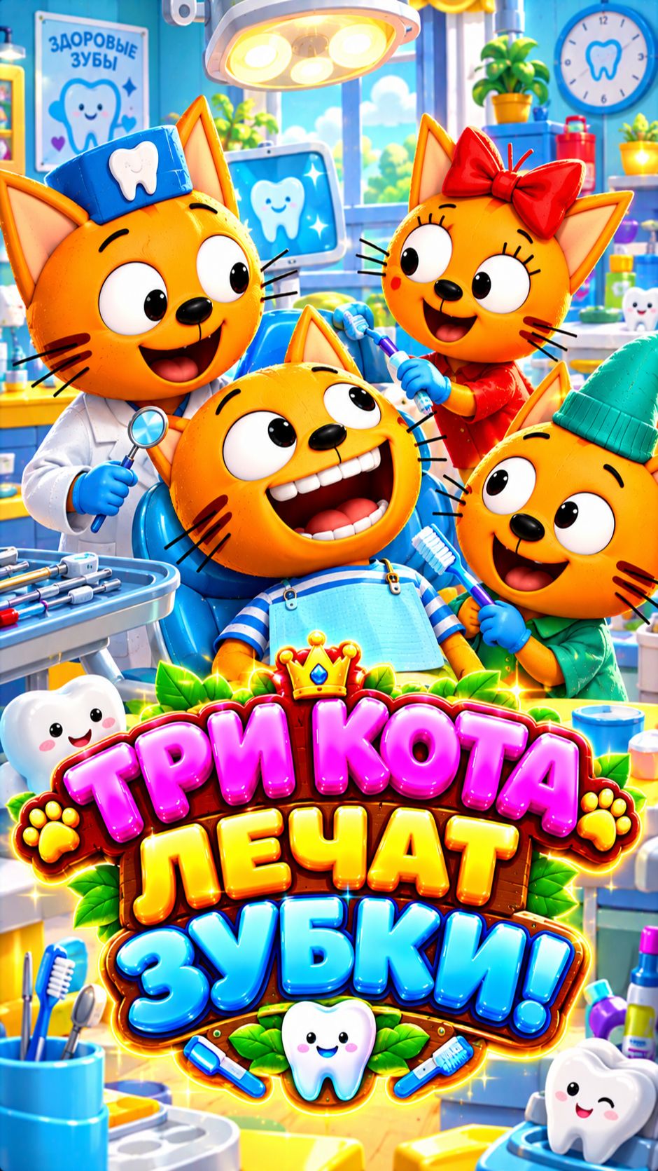 ТРИ КОТА 🐱 ЛЕЧАТ ЗУБКИ! 🦷 ВЕСЁЛЫЙ МУЛЬТИК #Shorts