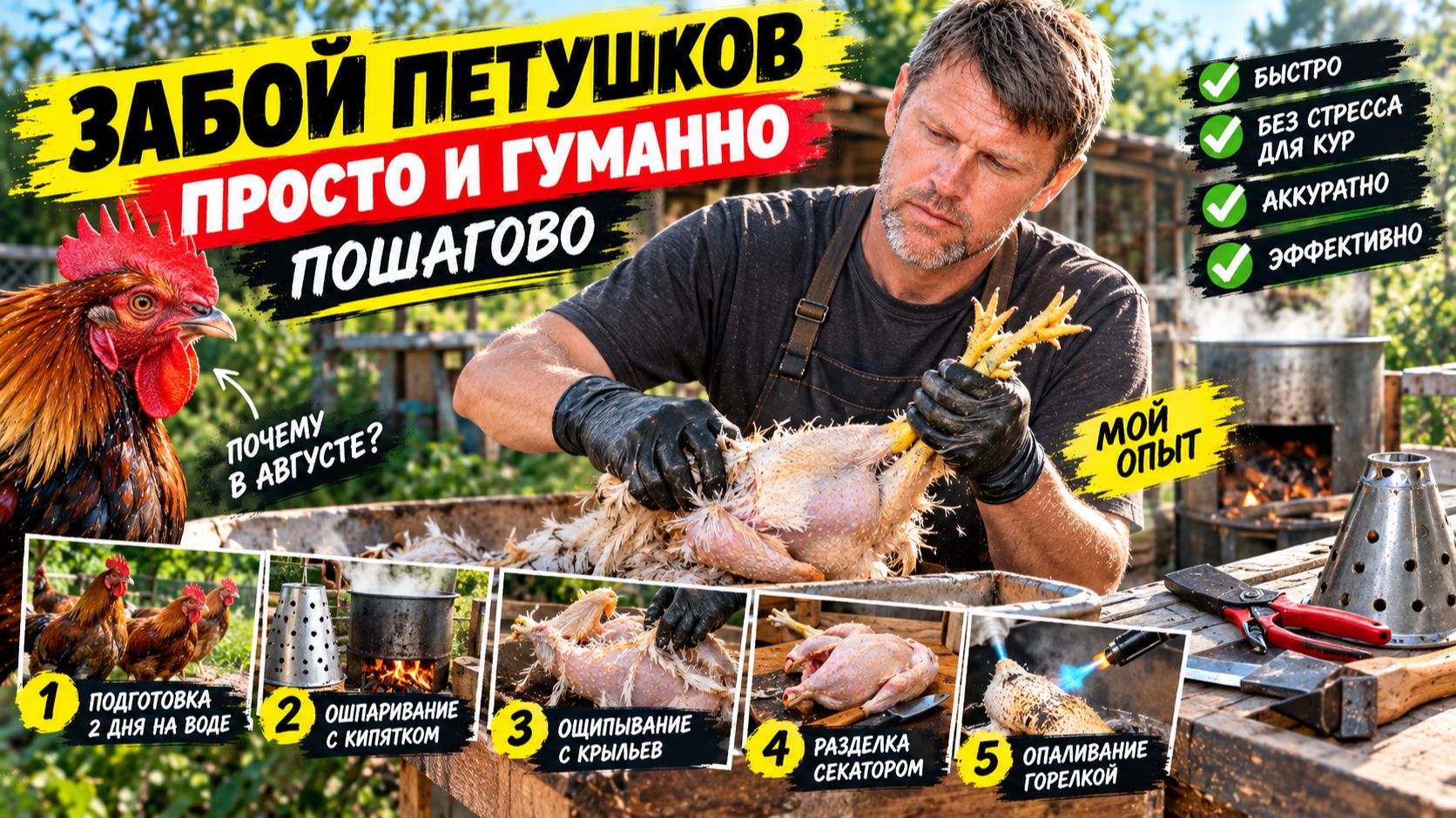 Как правильно забить и разделать птицу: подготовка, ошпаривание, ощипывание 🐔