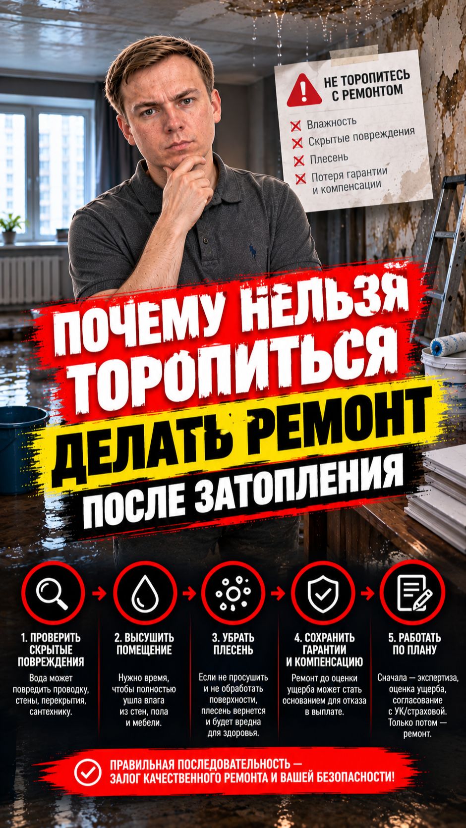 Почему нельзя торопиться делать ремонт после затопления