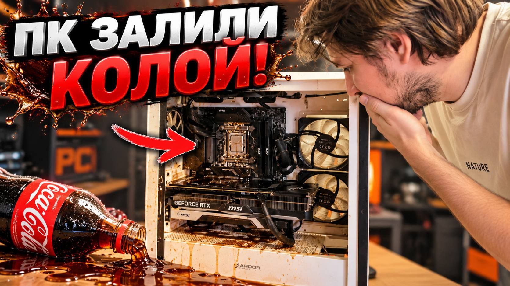 Игровой компьютер залили колой! + Собираем ПК в столе!