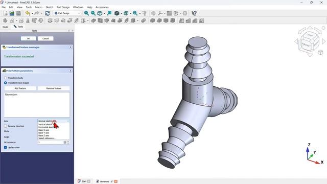 FreeCAD 1.1 моделирование с помощью PartDesign | Функция перемещения в дереве упрощает работу