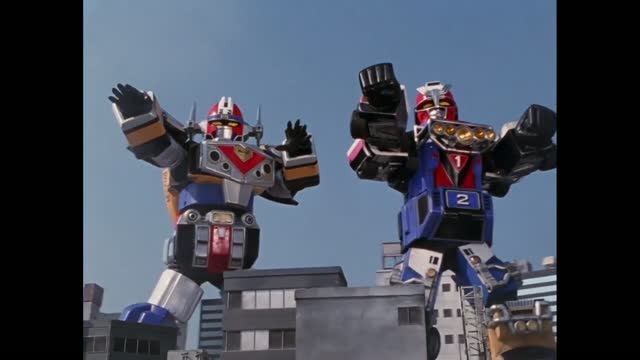 Power Rangers Turbo Megazord And Mega Voyager вместе.