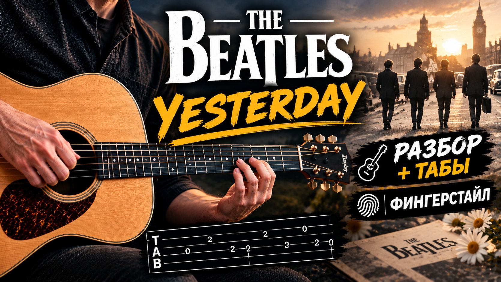 Beatles Yesterday на гитаре (разбор+табы)