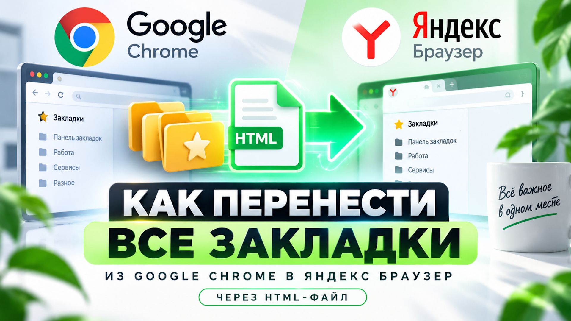 Как Перенести Все Закладки из Google Chrome в Яндекс Браузер через HTML
