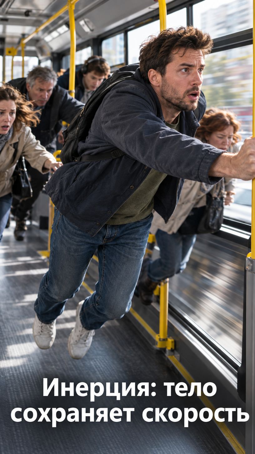 🚌 Почему при торможении автобуса нас бросает вперёд? Разбираем инерцию, инертность взаимодействие.