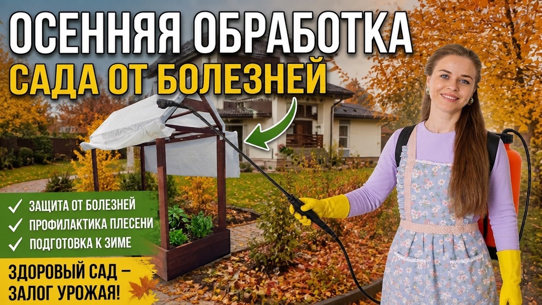 Обрабатываю сад от болезней осенью.