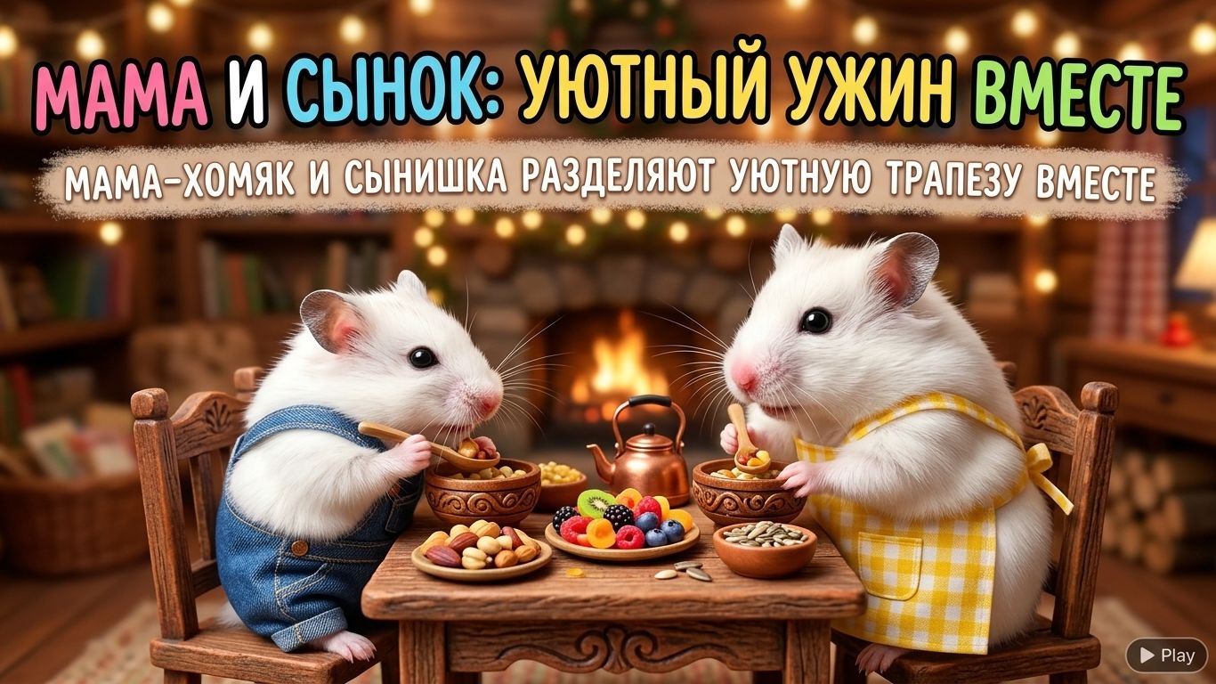 Мультики для детей. Мама-хомяк м сынишка разделяют уютную трапезу вместе