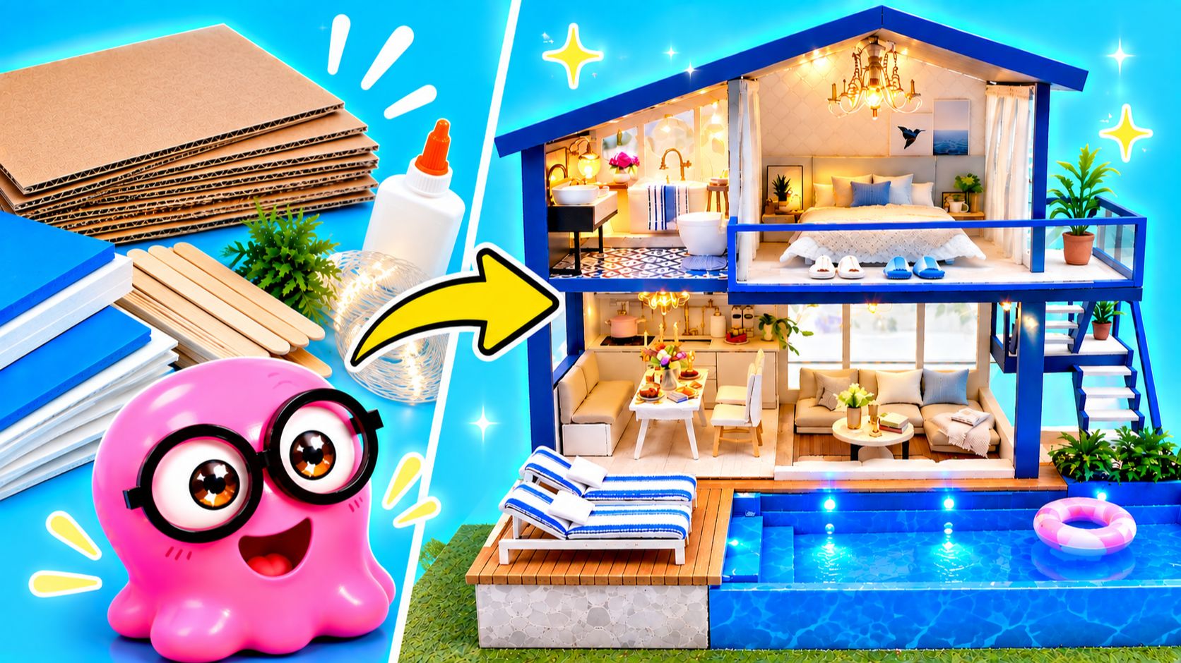 Миниатюрный кукольный домик с бассейном! 🏠🎶Легкий DIY