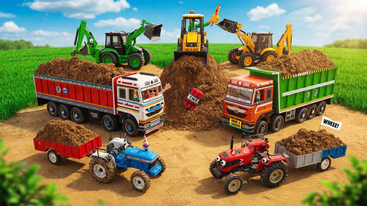 🚜 Экскаватор JCB 5CX загружает песок в большой самосвал | Мультфильм о технике. Машинки. Мультики