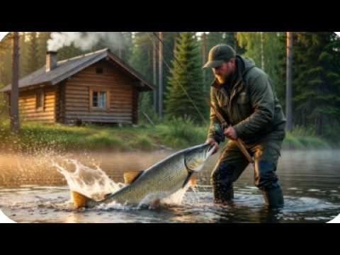 Охота и Рыбалка 2026 в Тайге ЖИЗНЬ ОТШЕЛЬНИКА ШАЛАШ Костер Ловля ХАРИУСА ЩУКИ 10 дней Сплав по реке