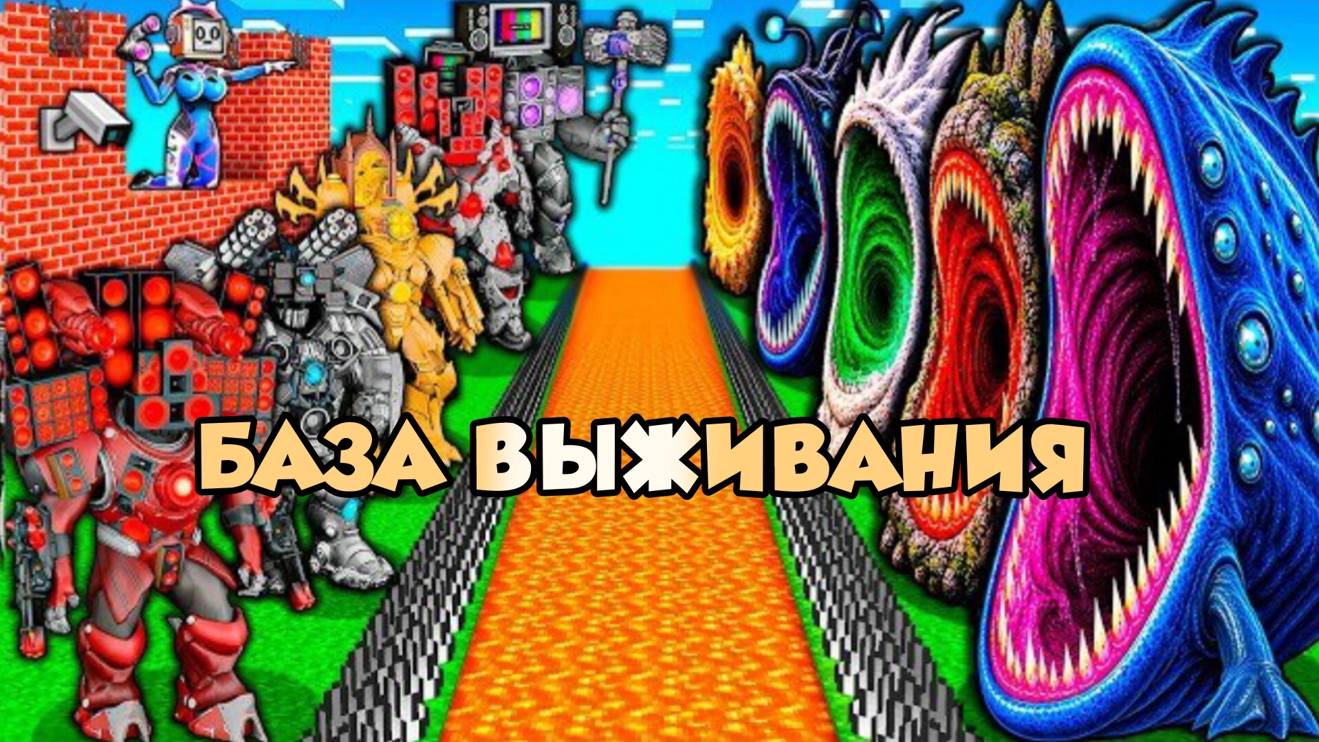 ЭПИЧЕСКИЙ БОЙ. Монстры-поглотители моря против базы выживания команды босса-титана, и ТВ-человек