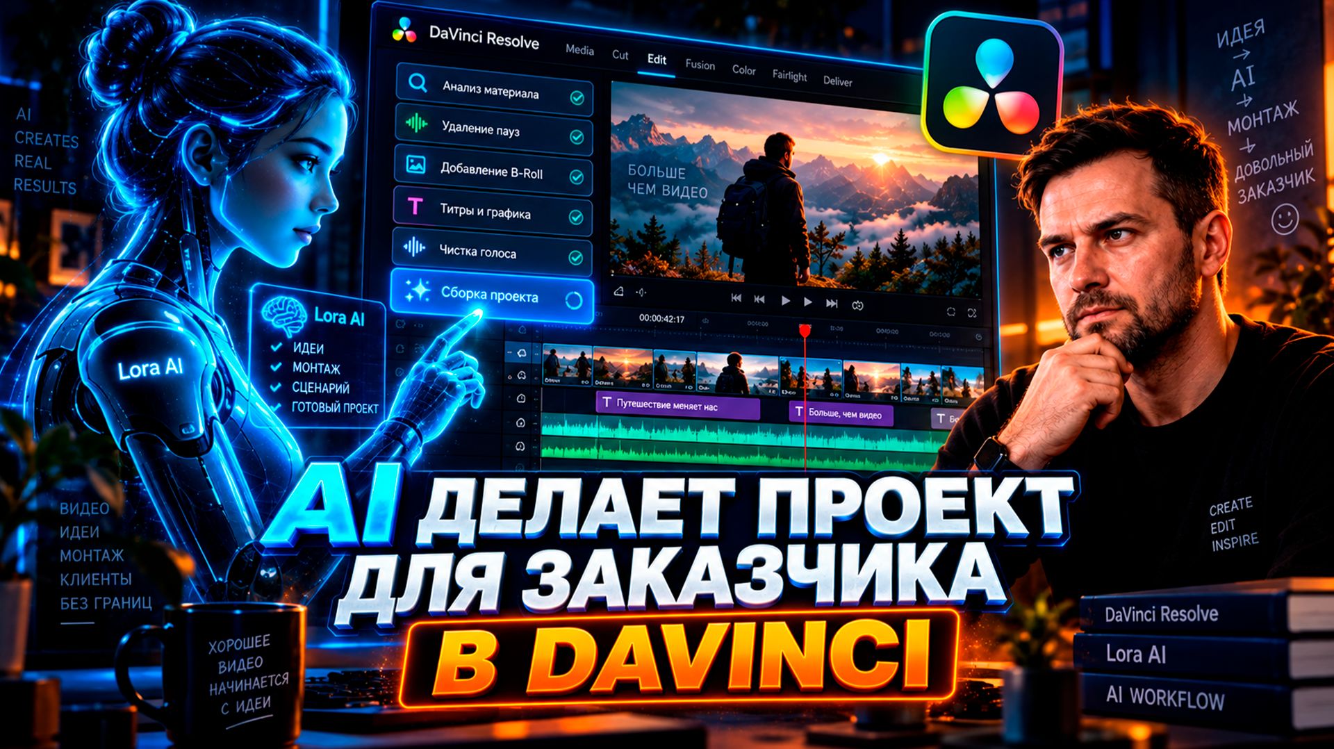 Лора AI монтирует свой первый коммерческий проект в DaVinci Resolve | AI монтаж видео