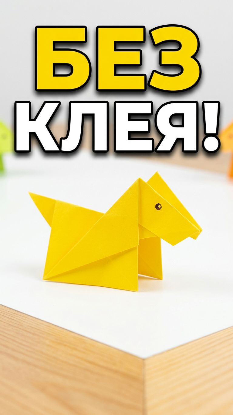 Оригами-собачка веселая поделка из бумаги без клея и ножниц