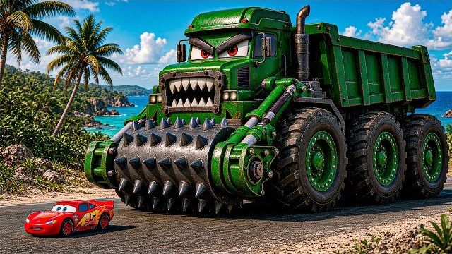 Эпичный побег: Молния Маккуин против дорожного катка, мусоровоза в BeamNG.drive