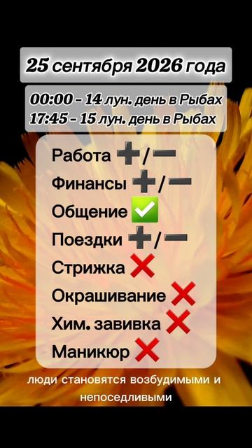Гороскоп 25 сентября 2026 года, лунный день