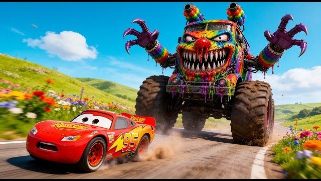 Эпичный побег: Молния Маккуин против монстр-трака Clown Crusher в BeamNG.drive