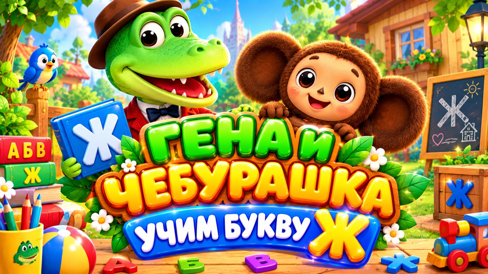 ГЕНА И ЧЕБУРАШКА 🐊 БУКВА Ж! 🔤 УЧИМ АЛФАВИТ