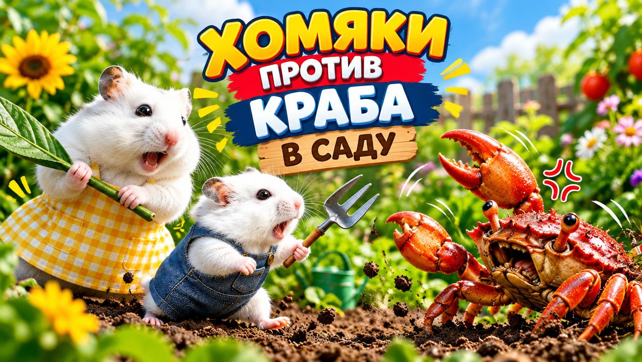 Мультики для детей. Хомяки против краба в саду