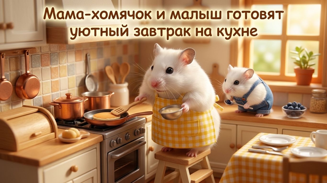 Мультики для детей. Мама-хомячок и малыш готовят уютный завтрак на кухне
