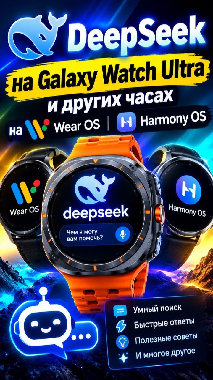 DeepSeek Watch Обновление для часов Galaxy Watch Ultra, Watch 9, Huawei Watch и других на Wear OS