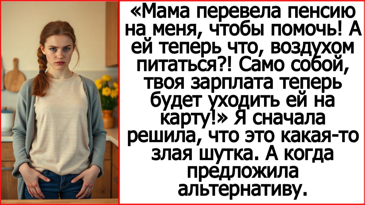 Мама перевела пенсию на меня, чтобы помочь! Само собой, твоя зарплата теперь пойдет ей на карту!