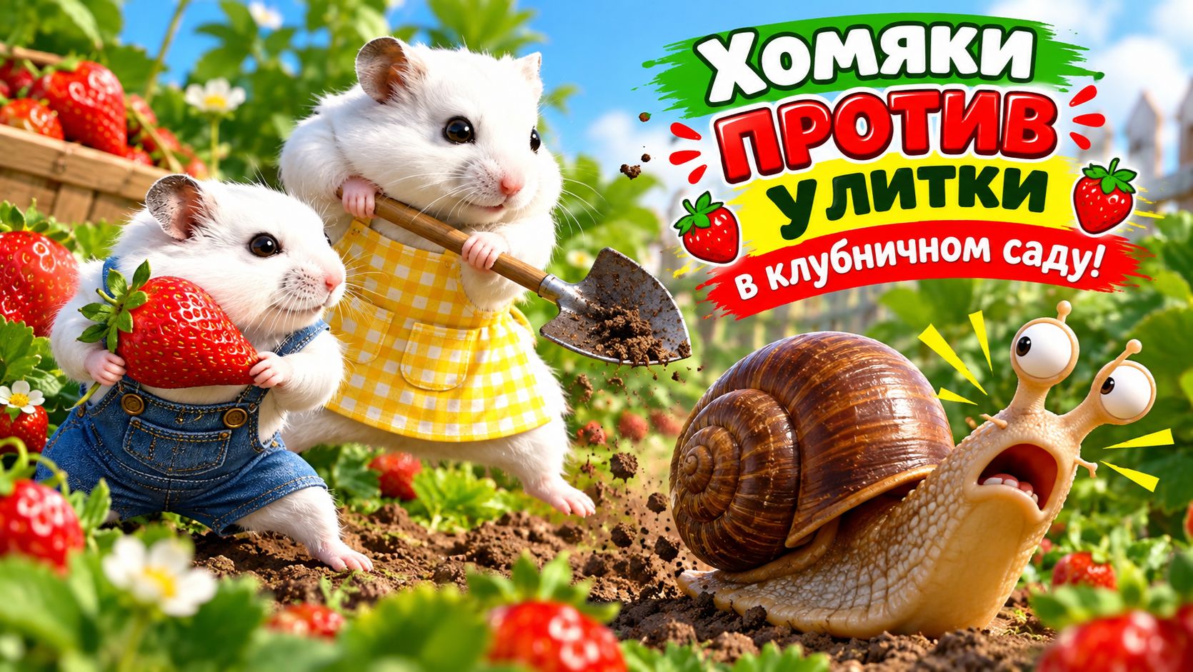 Мультики для детей. Хомяки ПРОТИВ улитки в клубничном саду!