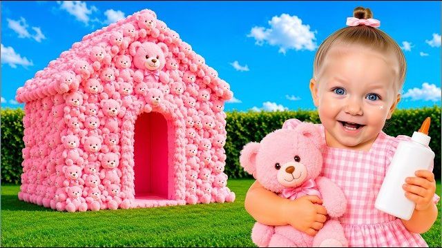 РОЗОВЫЙ домик Евы из 100 мишек! Мама-волшебница приготовила НОВЫЙ ЧЕЛЛЕНДЖ