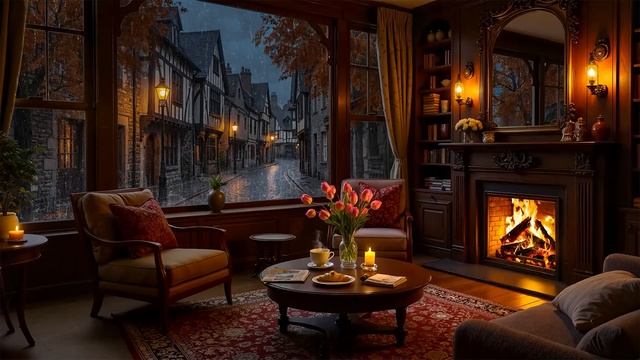 УЮТНЫЙ ОСЕННИЙ ДОЖДЬ И ДЖАЗ У КАМИНА 🍂☕ ТЁПЛАЯ АТМОСФЕРА ДЛЯ ОТДЫХА