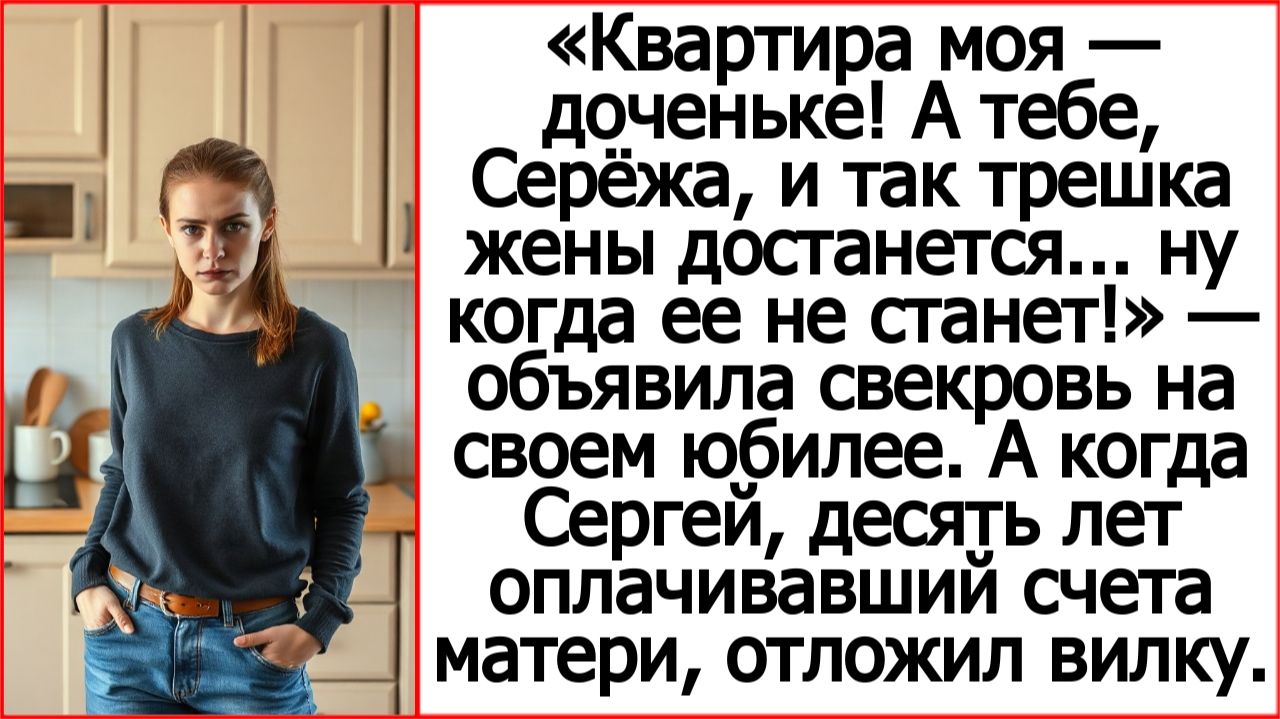 Квартира моя — доченьке! А тебе, Серёжа, и так трешка жены достанется... ну когда ее не станет!
