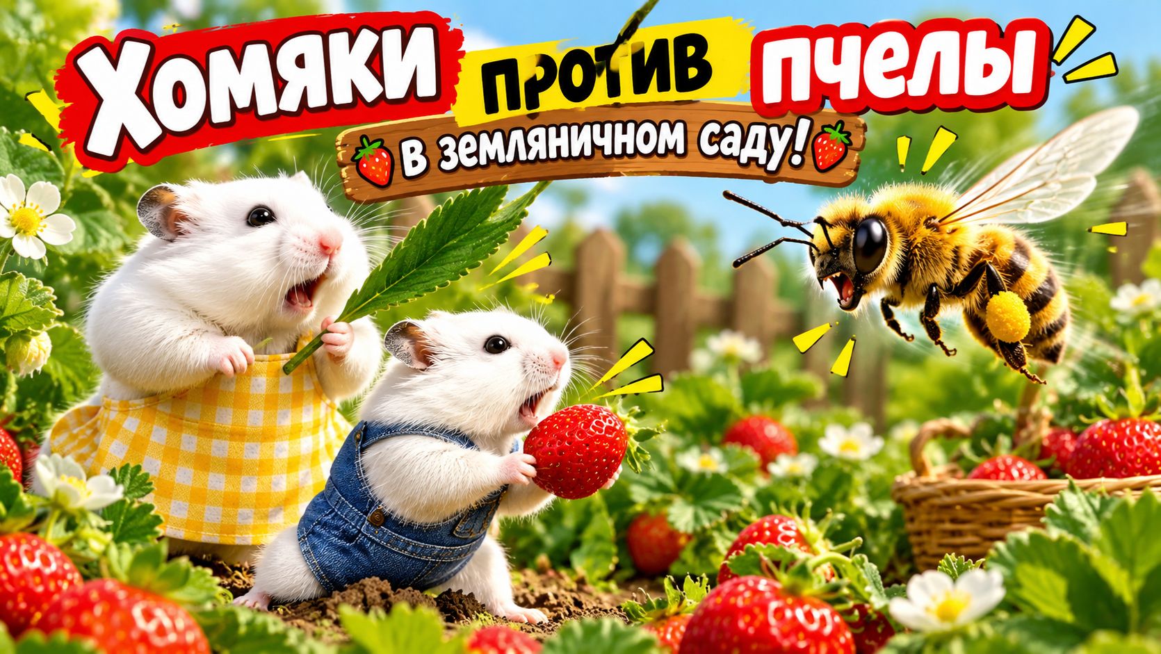 Мультики для детей. Хомяки ПРОТИВ пчелы в земляничном саду