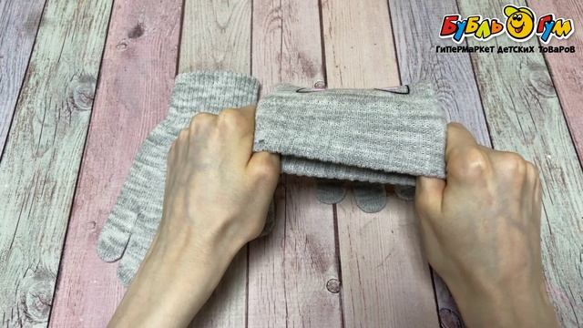 Перчатки Lanson Kids трикотажные теплые с изображением котика серые - видео