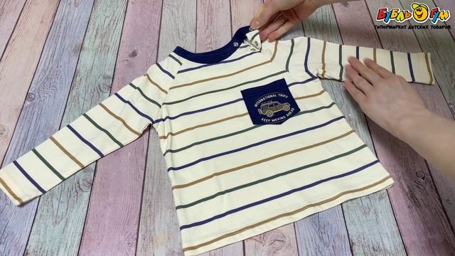 Лонгслив Lanson Kids в  полоску с контрастным воротником нашивкой и изображением машинки  разноцветный - видео