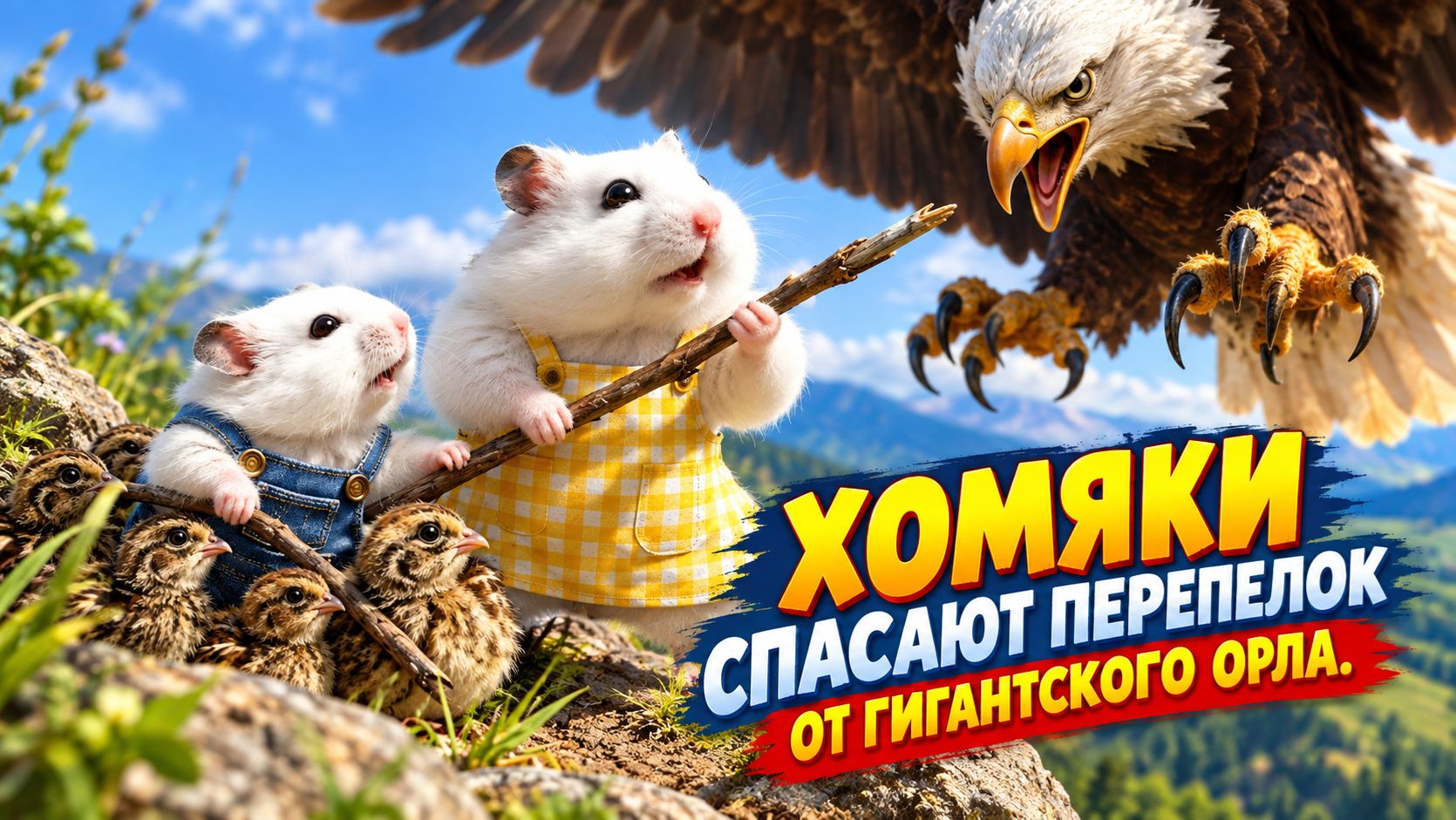 Мультики для детей. Хомяки спасают перепелок от гигантского орла