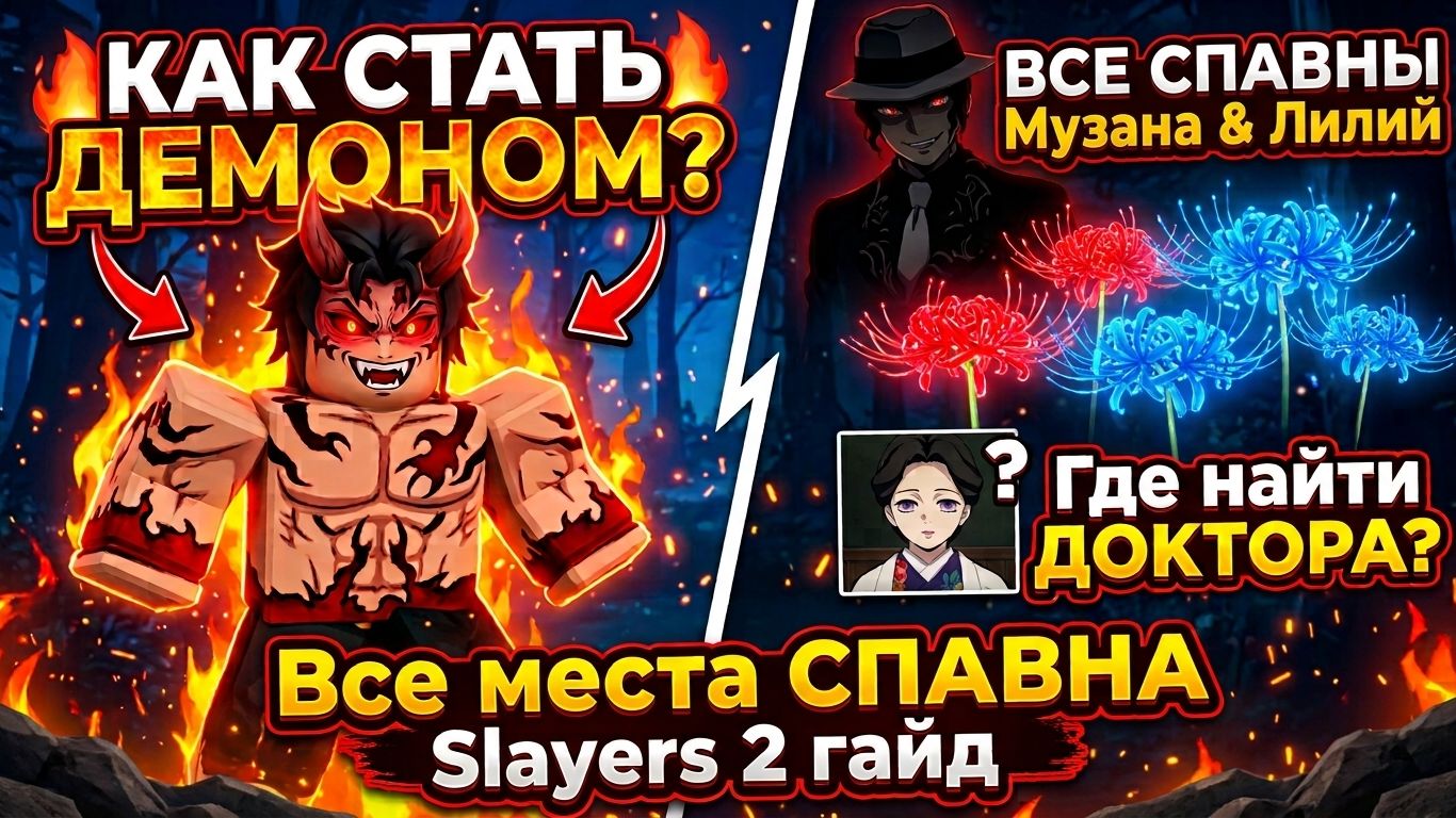 Как стать ДЕМОНОМ🔥Все места СПАВНА Музана и Лилий🔥Где найти ДОКТОРА - Slayers 2 гайд
