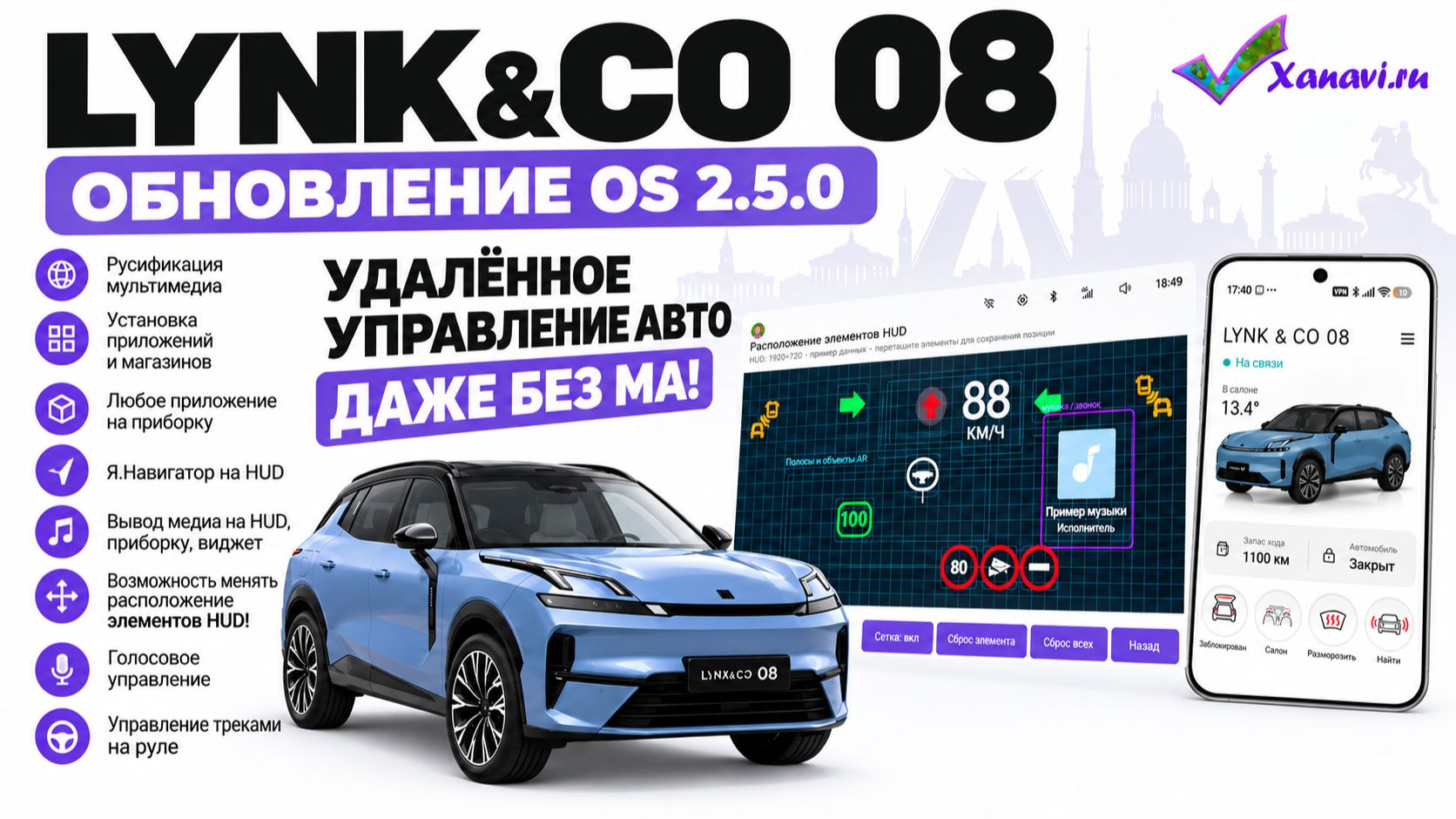 Lynk&Co 08 - Обновление, русификация, настройка HUD, Я.Навигатор, УПРАВЛЕНИЕ АВТО БЕЗ МА
