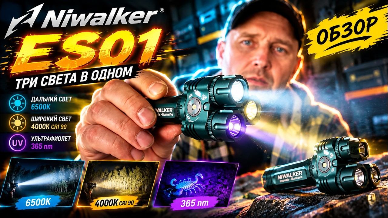 Необычный Niwalker ES01: 3 вида света в одном компактном фонаре