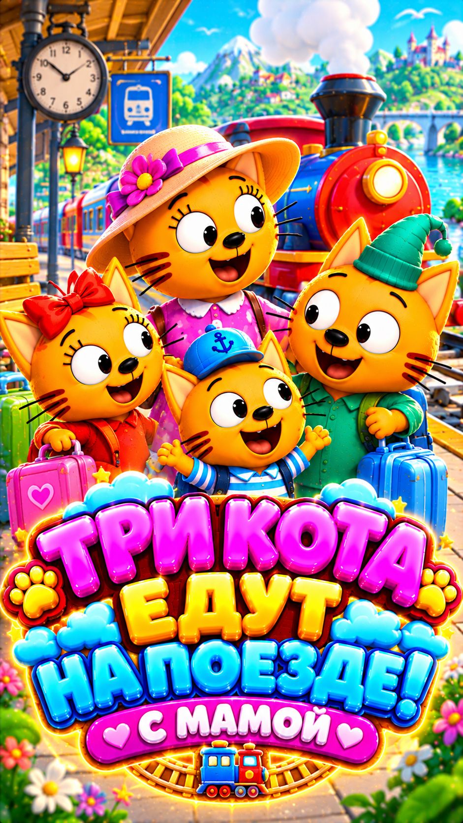 ТРИ КОТА 🐱 ЕДУТ НА ПОЕЗДЕ С МАМОЙ 🚂💖 #Shorts