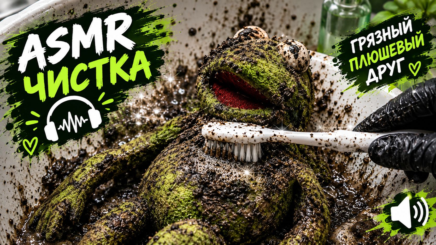 ASMR ЧИСТКА 🐸 ГЛУБОКАЯ ОЧИСТКА ГРЯЗНОЙ ПЛЮШЕВОЙ ЛЯГУШКИ