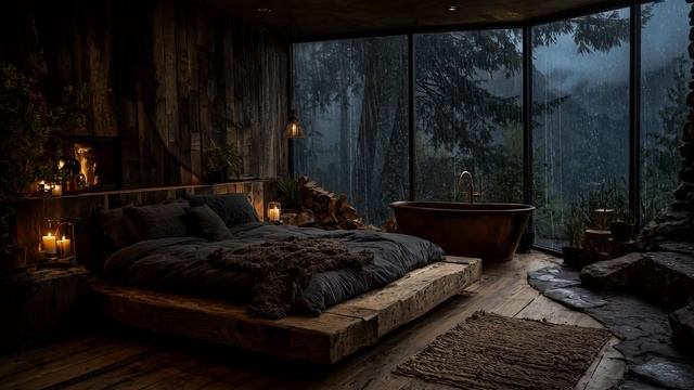 ДОЖДЬ В ЛЕСНОЙ СПАЛЬНЕ 🌧️🕯️ УЮТНАЯ НОЧЬ ДЛЯ СНА И РЕЛАКСА